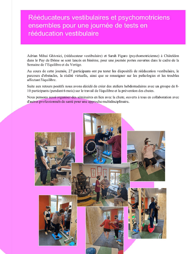 Parution dans la newsletter GDR Vertige 2022